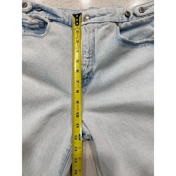 Good American Jeans Womens Sz 8 Blue Flare Wide Leg High Rise Distressed Raw Hem - Picture 4 of 10